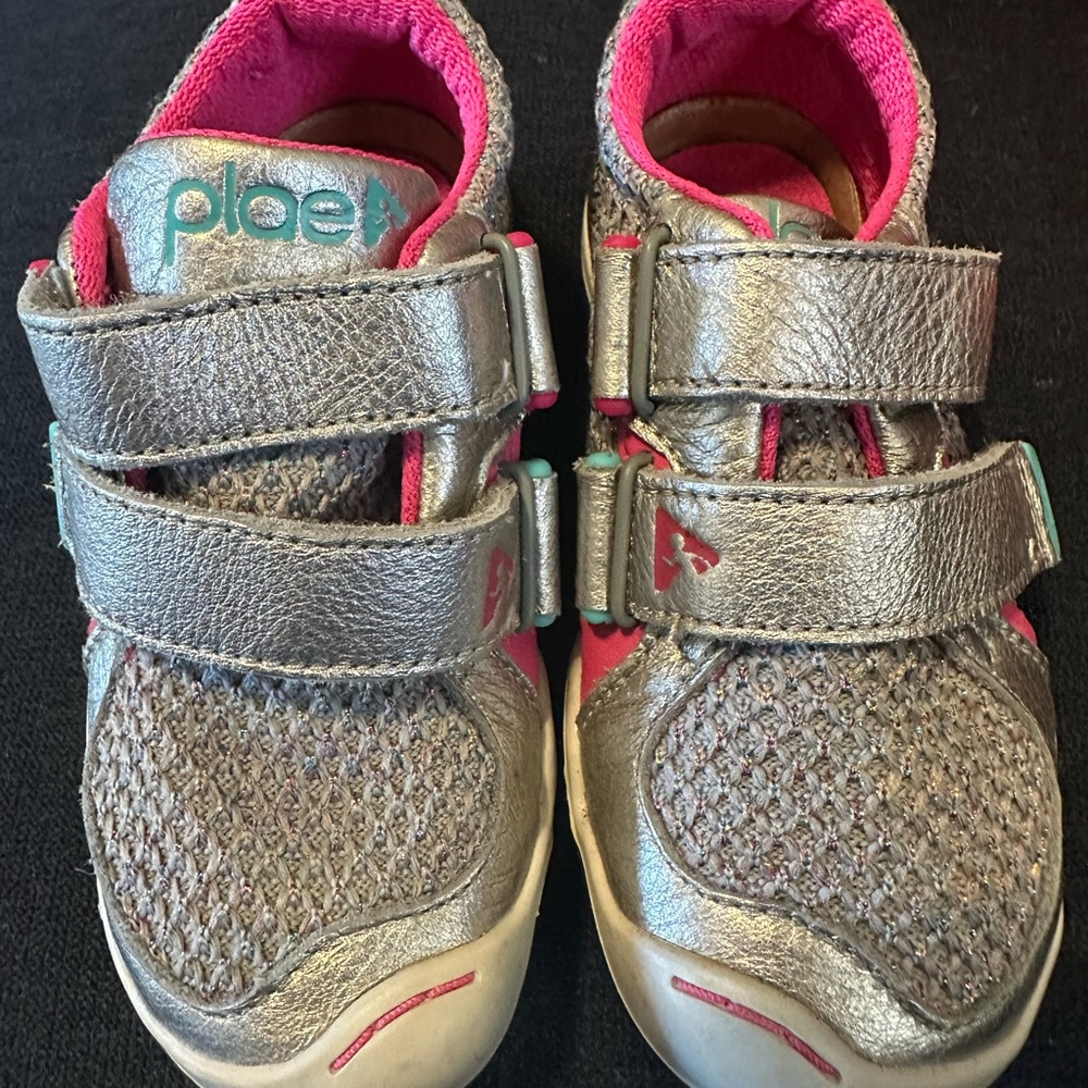PLAE Kids Metallic Silver and Pink Sneakers